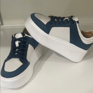 J Slides Navy and White Sneakers